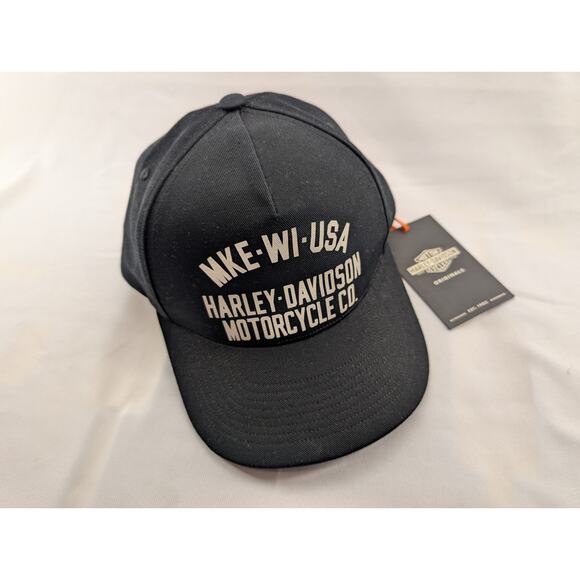 NWT Harley Davidson Men's MKE-WI-USA Twill Cap in Black, Adjustable - Picture 1 of 6